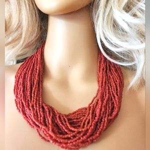 ANTHRO Rust Burnt Orange FALL Autumn Seed Beads Crochet Buttons Choker Necklace